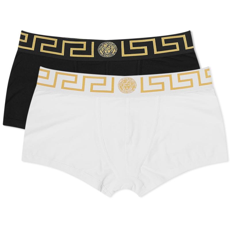 versace 【送料無料】 ヴェルサーチ メンズ ボクサーパンツ アンダーウェア Versace Greek Logo Boxer Trunks - 2 Pack Black & White