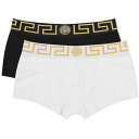 【送料無料】 ヴェルサーチ メンズ ボクサーパンツ アンダーウェア Versace Greek Logo Boxer Trunks - 2 Pack Black White