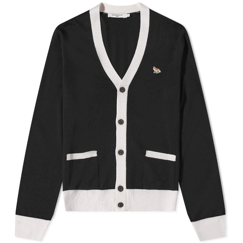 メゾンキツネ メンズ ニット・セーター アウター Maison Kitsune Baby Fox Patch Bicolor Classic Cardigan Black