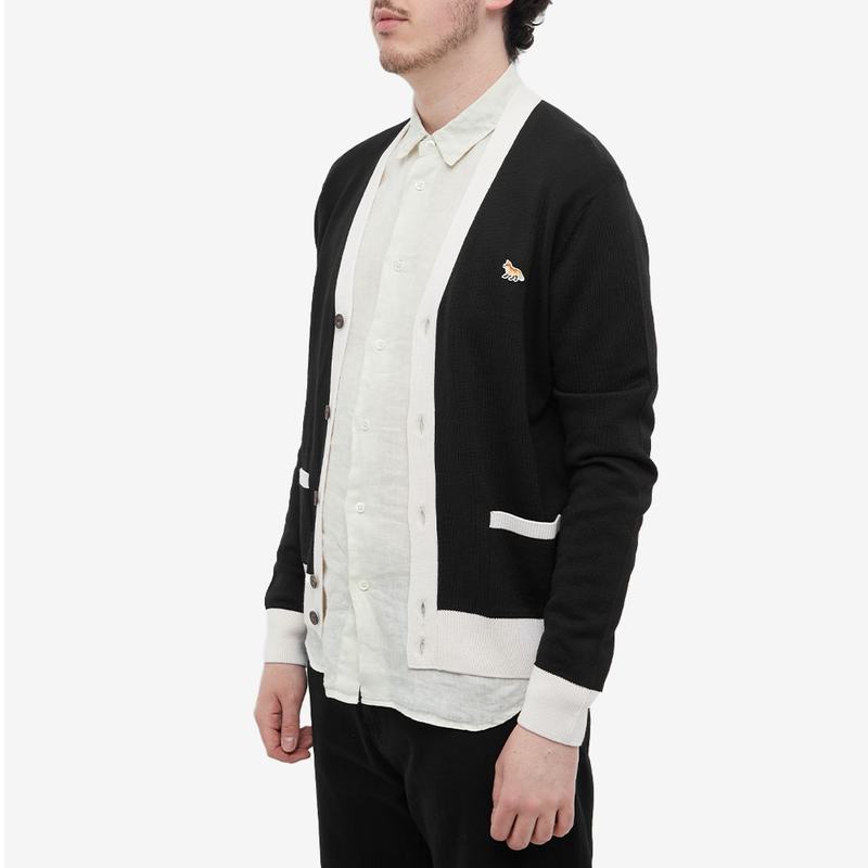 メゾンキツネ メンズ ニット・セーター アウター Maison Kitsune Baby Fox Patch Bicolor Classic Cardigan Black