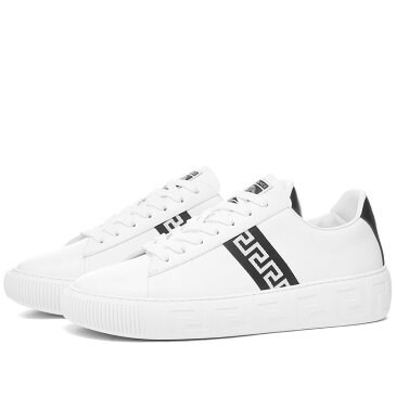 ヴェルサーチ メンズ スニーカー シューズ Versace Greek Band Tennis Sneaker White & Black