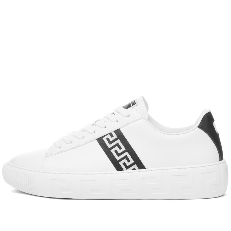 ヴェルサーチ メンズ スニーカー シューズ Versace Greek Band Tennis Sneaker White & Black