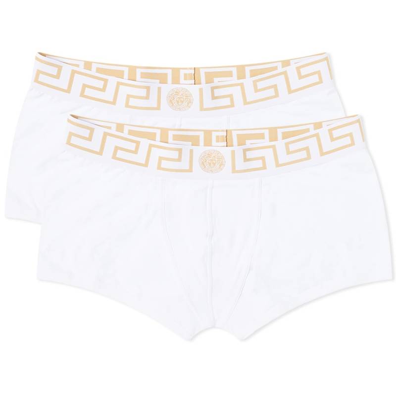 【送料無料】 ヴェルサーチ メンズ ボクサーパンツ アンダーウェア Versace Greek Logo Waistband Boxer Trunk - 2 Pack White & Gold