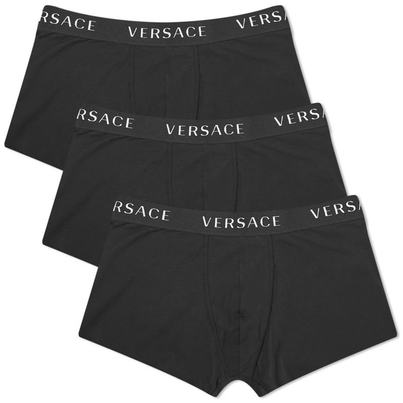 【送料無料】 ヴェルサーチ メンズ ボクサーパンツ アンダーウェア Versace Logo Waistband Boxer Trunk - 3 Pack Black