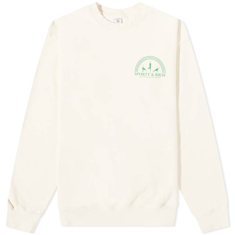 スポーティ アンド リッチ メンズ パーカー・スウェット アウター Sporty & Rich Fitness Group Crew Sweat Cream & Kelly