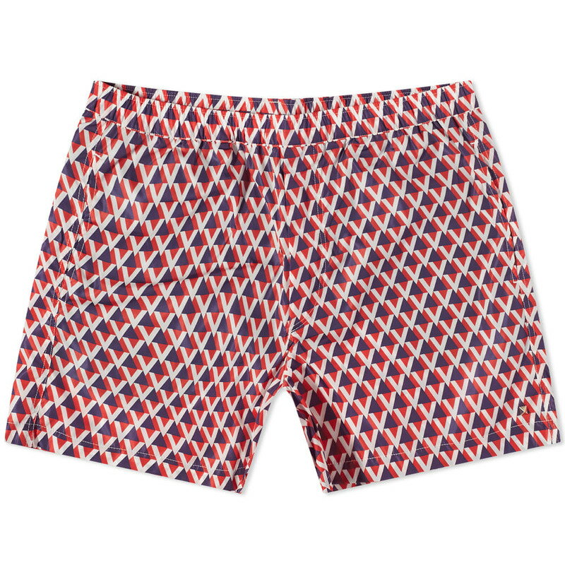 ヴァレンティノ メンズ ハーフパンツ・ショーツ 水着 Valentino All Over V Swim Short St. V Triangolo Bianco & Blu