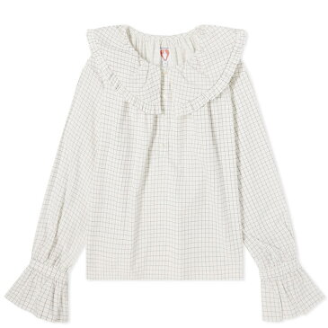 シュリンプス レディース シャツ トップス Shrimps Frill Collar Long Sleeve Shirt Off White & Black