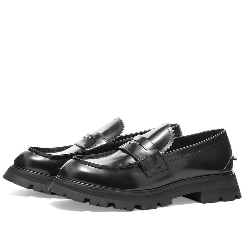 アレキサンダー・マックイーン メンズ スリッポン・ローファー シューズ Alexander McQueen Leather Chunky Loafer Black & Silver