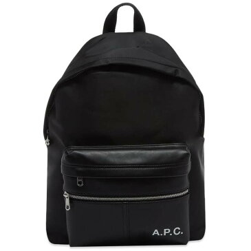 アーペーセー メンズ バックパック・リュックサック バッグ A.P.C. Logo Leather Nylon Backpack Black