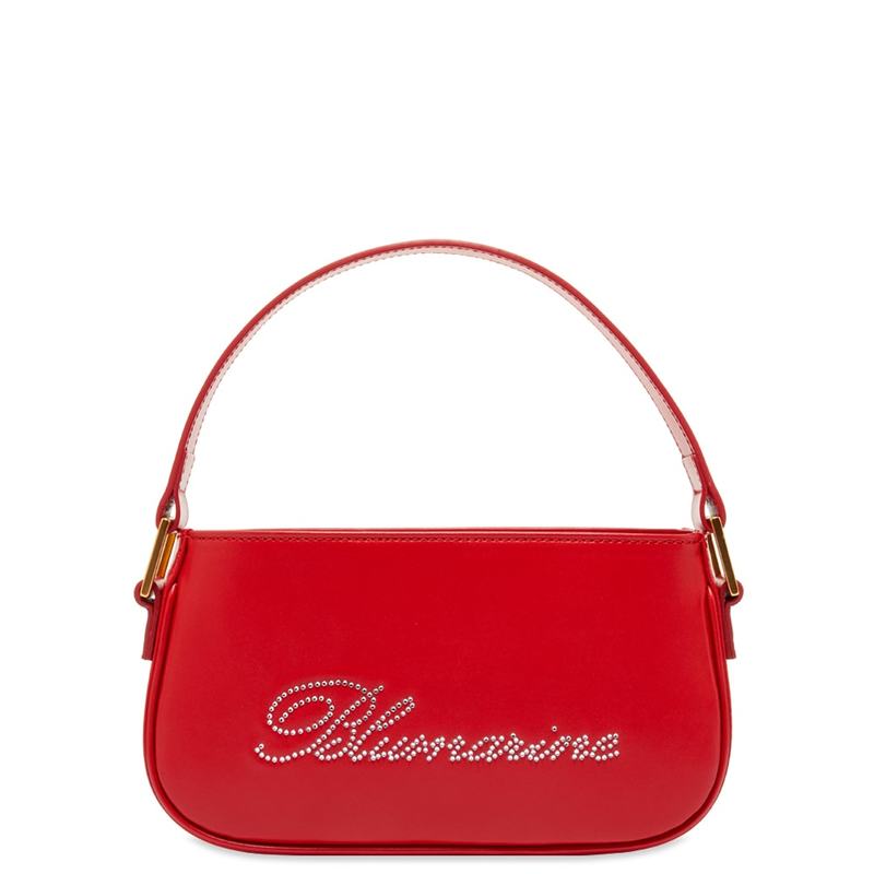 ブルマリン レディース ハンドバッグ バッグ Blumarine Crystal Logo Leather Bag Lipstick Red