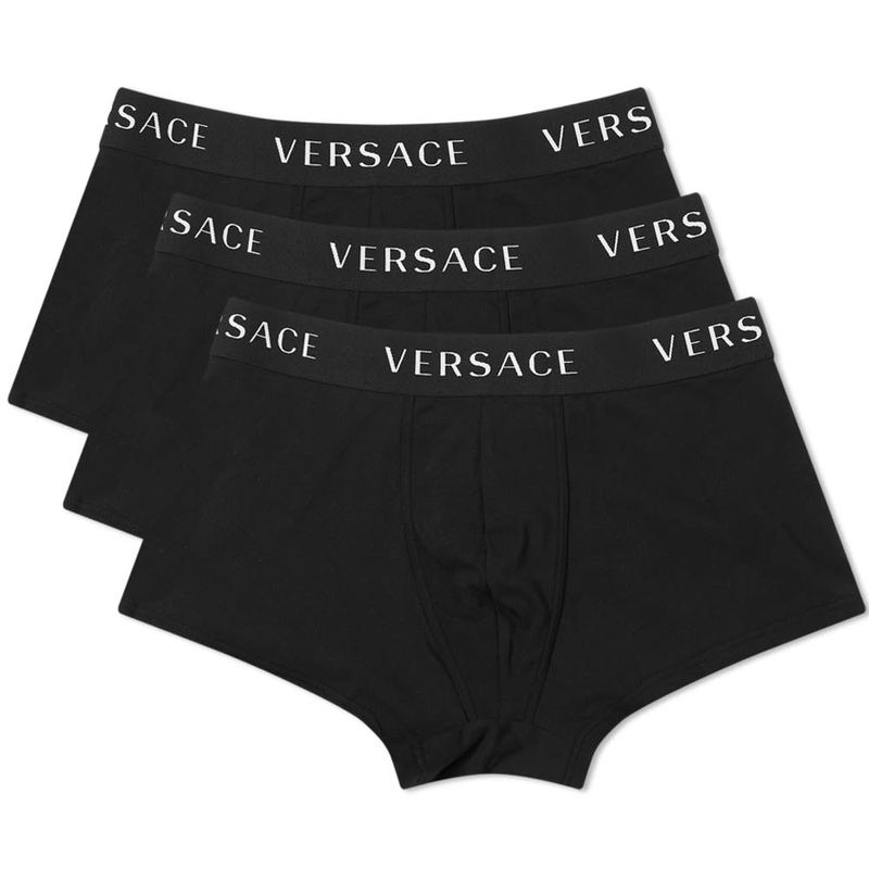 versace 【送料無料】 ヴェルサーチ メンズ ボクサーパンツ アンダーウェア Versace Logo Waistband Trunks - 3 Pack Black