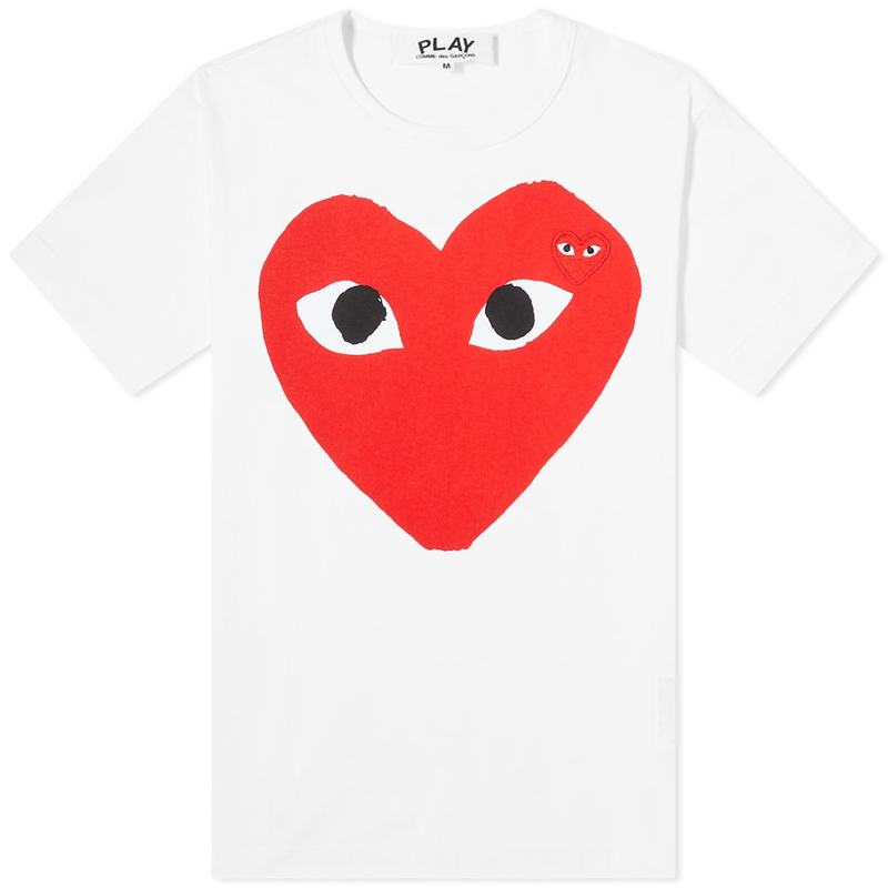yz REfEM\ fB[X TVc gbvX Comme des Garcons Play Women's Double Heart Logo T-Shirt White & Red