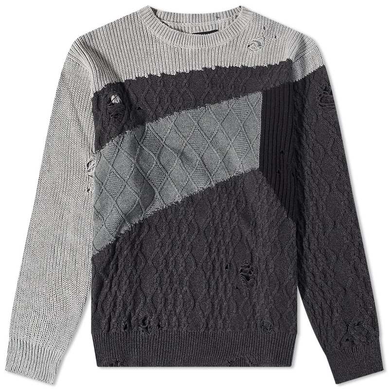 【送料無料】 ネイバーフッド メンズ ニット セーター アウター Neighborhood Patchwork Crew Knit Grey