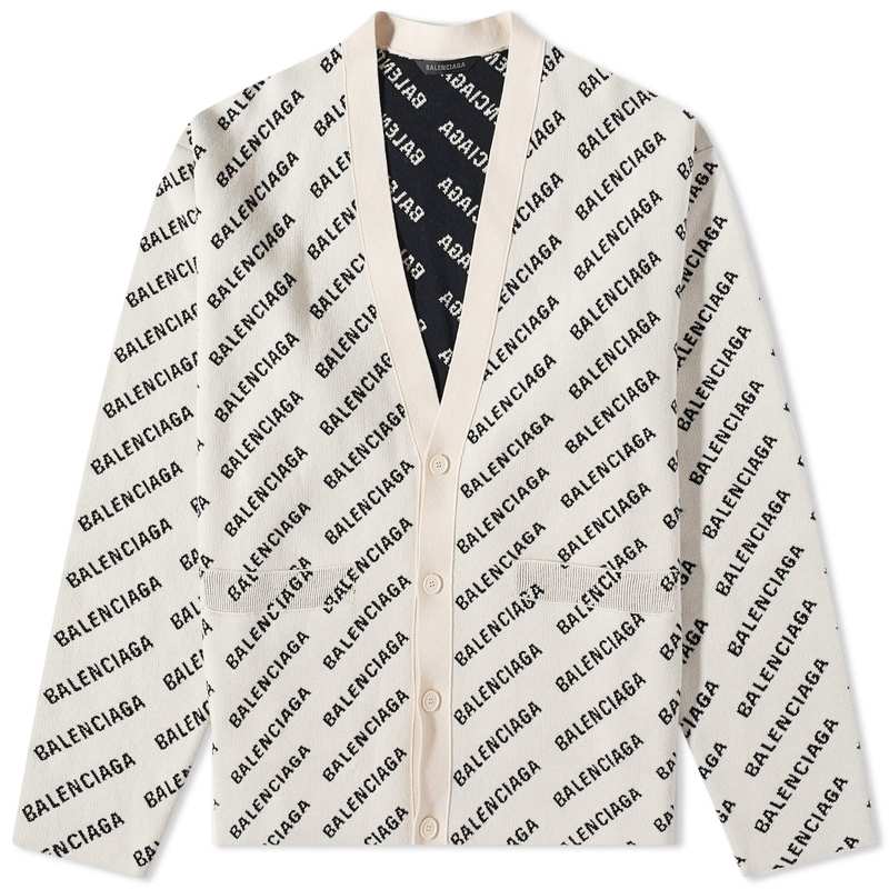 【送料無料】 バレンシアガ メンズ ニット・セーター カーディガン アウター Balenciaga All Over Logo Cardigan Chalky White & Black