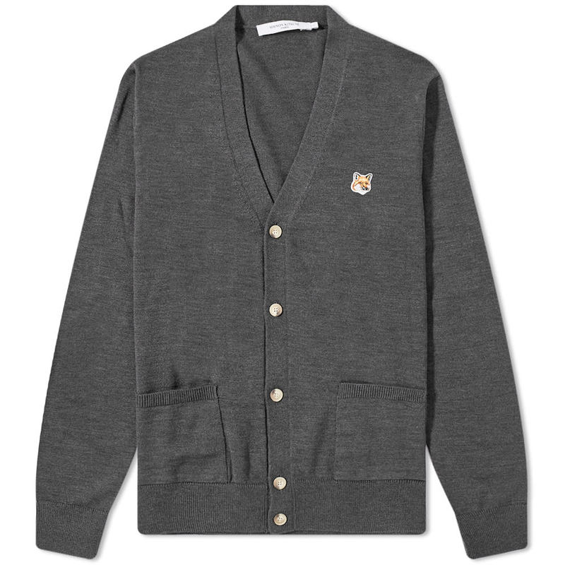 【送料無料】 メゾンキツネ メンズ ニット・セーター カーディガン アウター Maison Kitsune Fox Head Patch Classic Cardigan Anthracite Melange