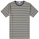 【送料無料】 サンスペル メンズ Tシャツ トップス Sunspel Breton Stripe Tee Navy & Hunter Green Stripe