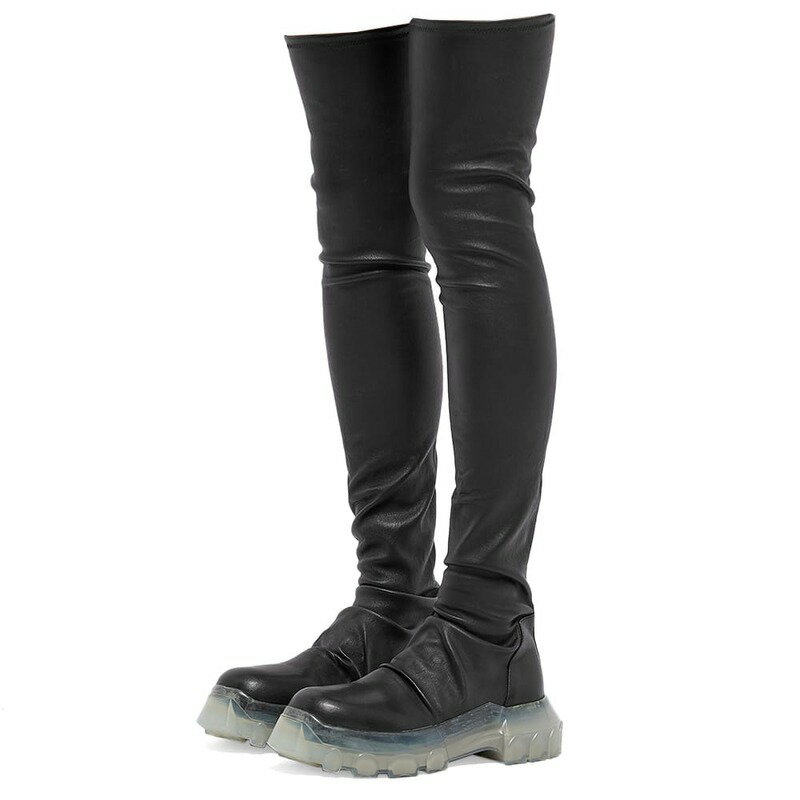 リックオウエンス レディース ブーツ・レインブーツ シューズ Rick Owens Bozo Knee High Stocking Boot Black & Clear