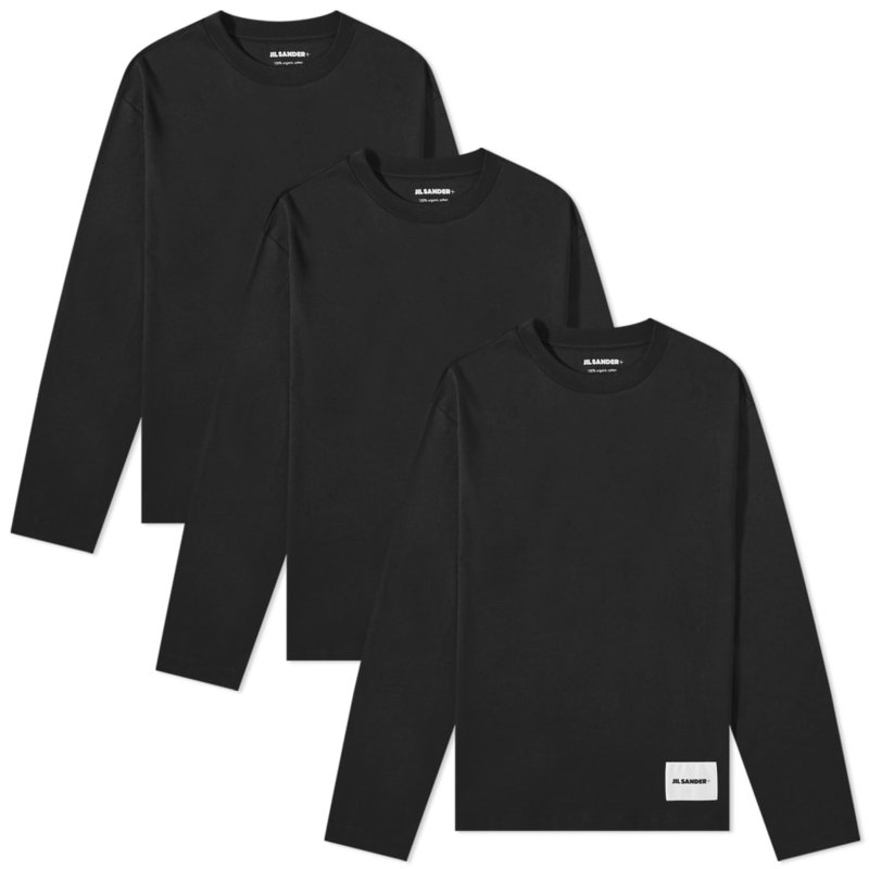 【送料無料】 ジル・サンダー メンズ Tシャツ トップス Jil Sander Long Sleeve T-Shirt - 3 Pack Black