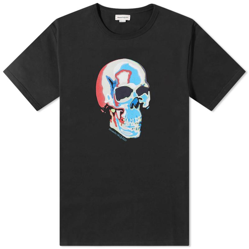 ソーラークイーン 【送料無料】 アレキサンダー・マックイーン メンズ Tシャツ トップス Alexander McQueen Solarized Skull Print T-Shirt Black