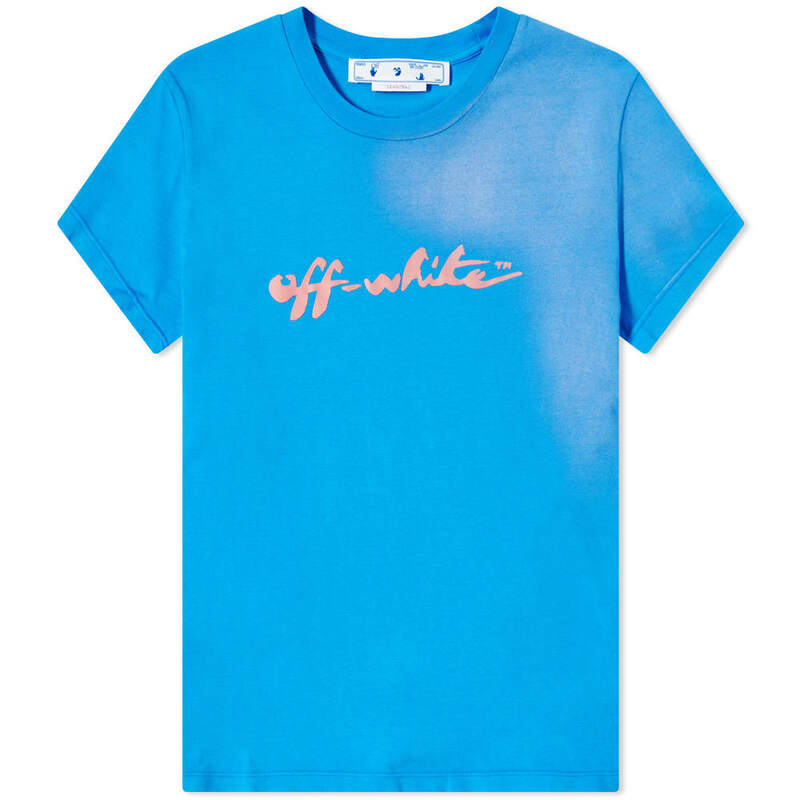 【送料無料】 オフ-ホワイト レディース Tシャツ トップス Off-White Painter Logo Fitted T-Shirt Blue & Pink