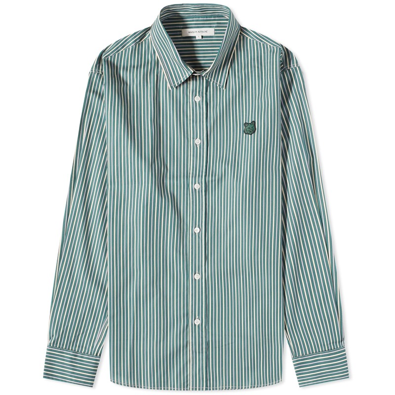 【送料無料】 メゾンキツネ メンズ シャツ トップス Maison Kitsune Chillax Fox patch Stripe Shirt Teal Latte