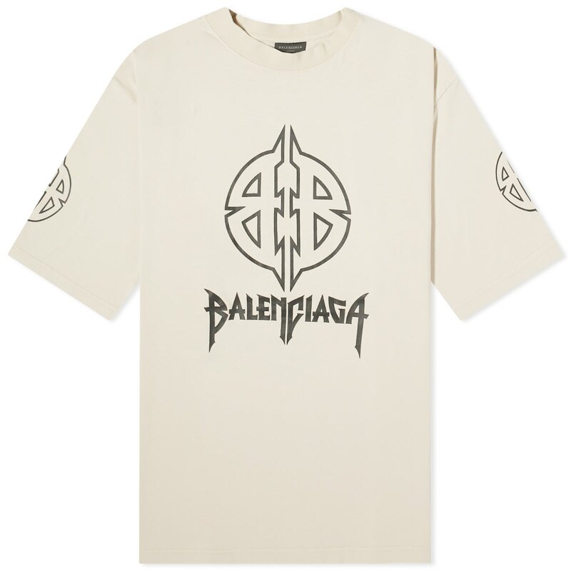 【送料無料】 バレンシアガ メンズ Tシャツ トップス Balenciaga Paris T-Shirt Light Beige & Black