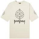 【送料無料】 バレンシアガ メンズ Tシャツ トップス Balenciaga Paris T-Shirt Light Beige & Black