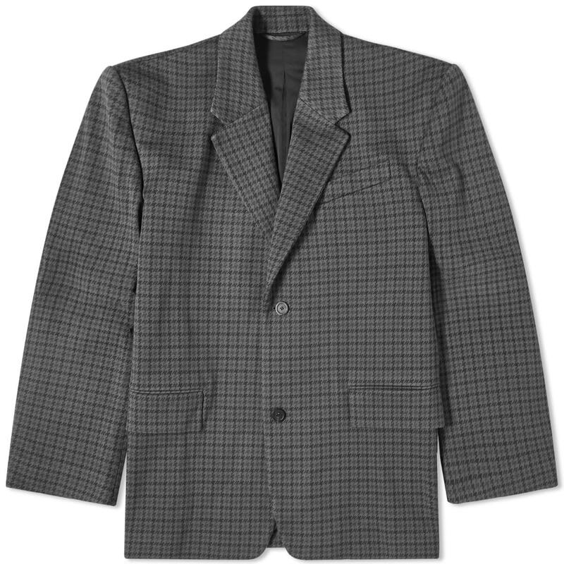 【送料無料】 バレンシアガ メンズ ジャケット・ブルゾン アウター Balenciaga Houndstooth Oversized Tailored Jacket Grey