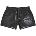 【送料無料】 ヴェルサーチ メンズ ハーフパンツ・ショーツ 水着 Versace Film Title Swim Shorts Black & Print