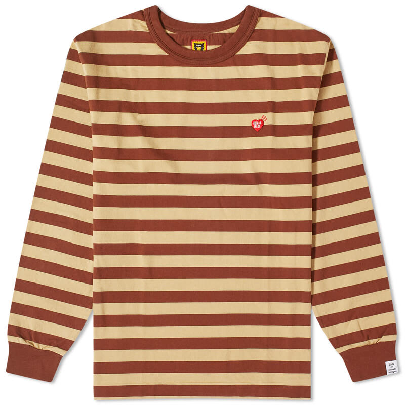 【送料無料】 ヒューマンメイド メンズ Tシャツ トップス Human Made Long Sleeve Striped T-Shirt Brown