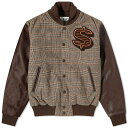 【送料無料】 ビリオネアボーイズクラブ メンズ ジャケット ブルゾン アウター Billionaire Boys Club Leather Sleeve Varsity Jacket Brown Check