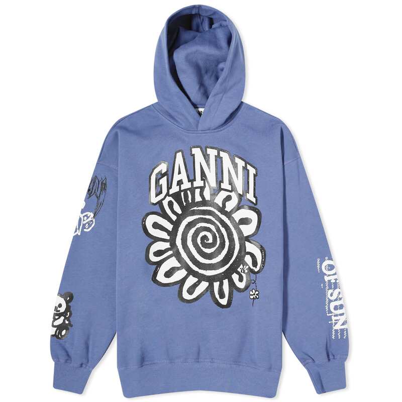  ガニー レディース パーカー・スウェット フーディー アウター GANNI Isoli Mega Flower Oversized Hoodie Gray Blue