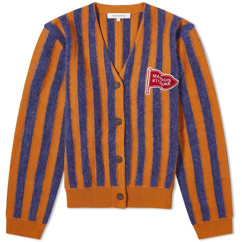 【送料無料】 メゾンキツネ レディース ニット・セーター カーディガン アウター Maison Kitsune Striped Comfort Cardigan Ink Blue & Mustard Stripesのサムネイル