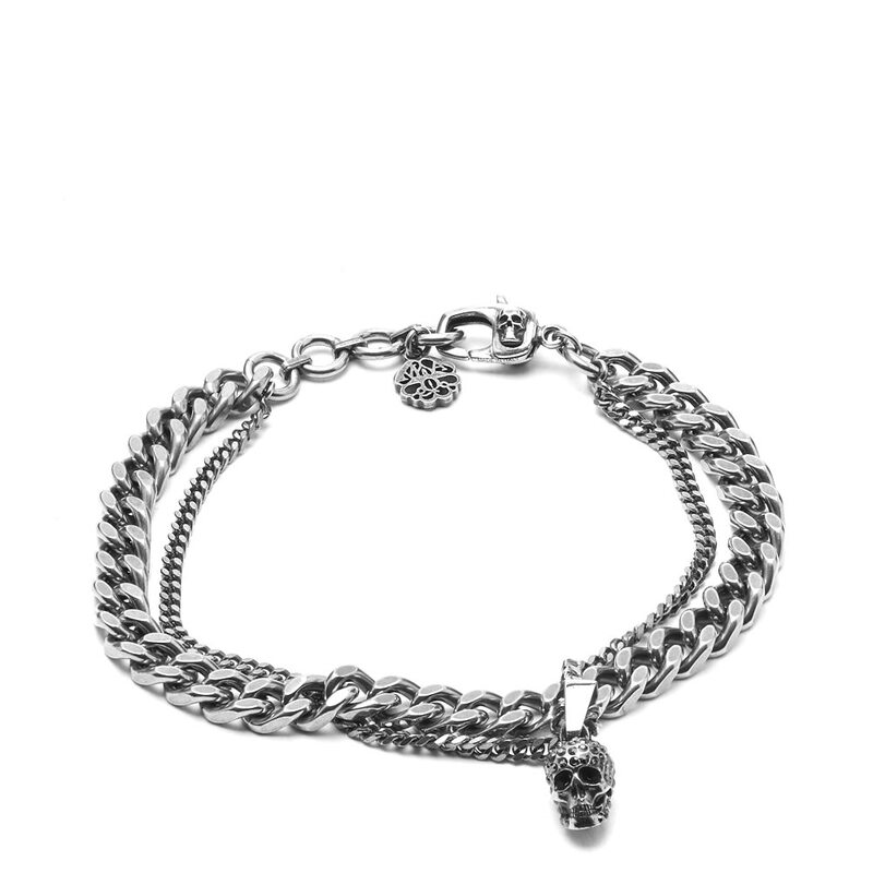 【送料無料】 アレキサンダー・マックイーン メンズ ネックレス・チョーカー・ペンダントトップ アクセサリー Alexander McQueen Skull Necklace Silver & Greige