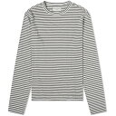  オフィシンジェネレール メンズ Tシャツ トップス Officine Generale French Linen Stripe Long Sleeve T-Shirt Olive & White