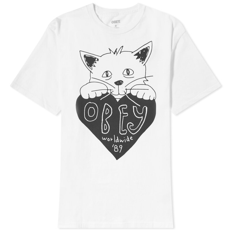 yz IxC fB[X TVc gbvX Obey Kitty Heart Logo T-Shirt White