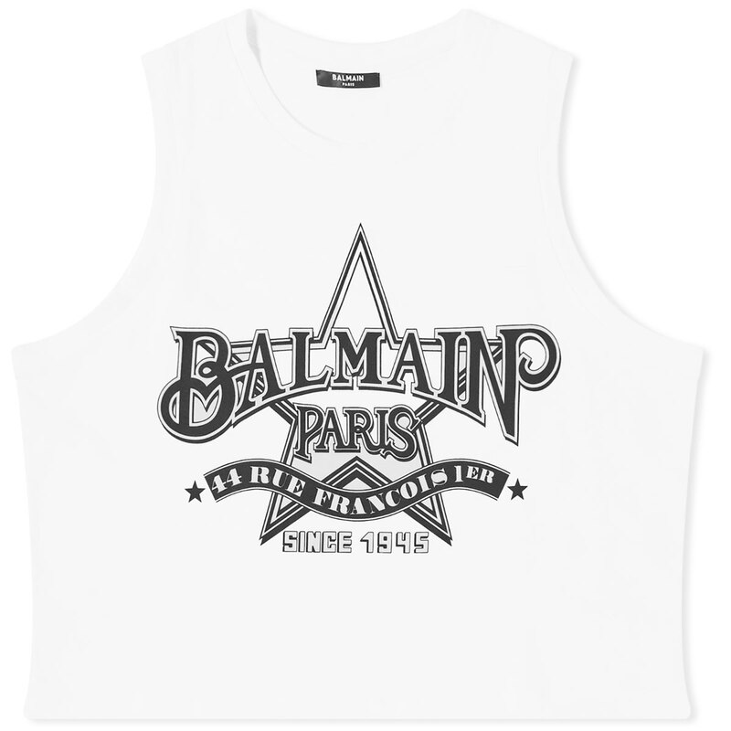 yz o} fB[X ^Ngbv gbvX Balmain Western Print Cropped Tank Top White