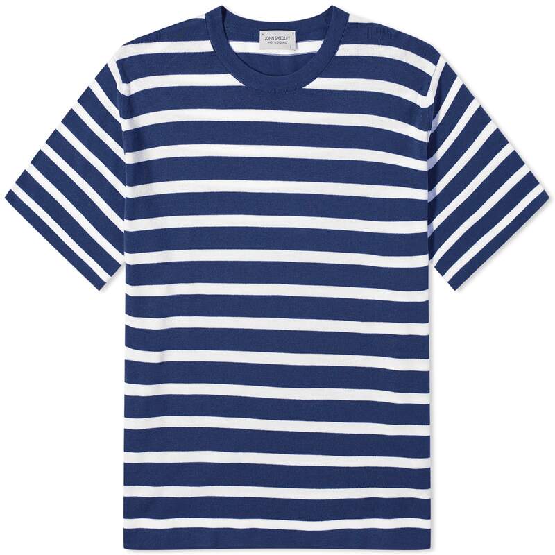 ジョンスメドレー 【送料無料】 ジョンスメドレー メンズ Tシャツ トップス John Smedley Allan Stripe T-Shirt French Navy & White