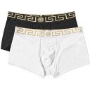 versace 【送料無料】 ヴェルサーチ メンズ ボクサーパンツ アンダーウェア Versace Greek Logo Waistband Boxer - 2 Pack Black Gold & White