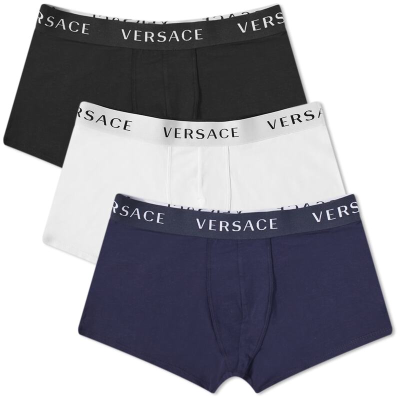 【送料無料】 ヴェルサーチ メンズ ボクサーパンツ アンダーウェア Versace Logo Waistband Boxer Trunk - 3 Pack Black White & Navy