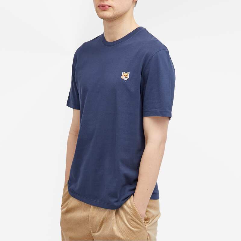 【送料無料】 メゾンキツネ メンズ Tシャツ トップス Maison Kitsune Fox Head Patch Regular T-Shirt Ink Blue