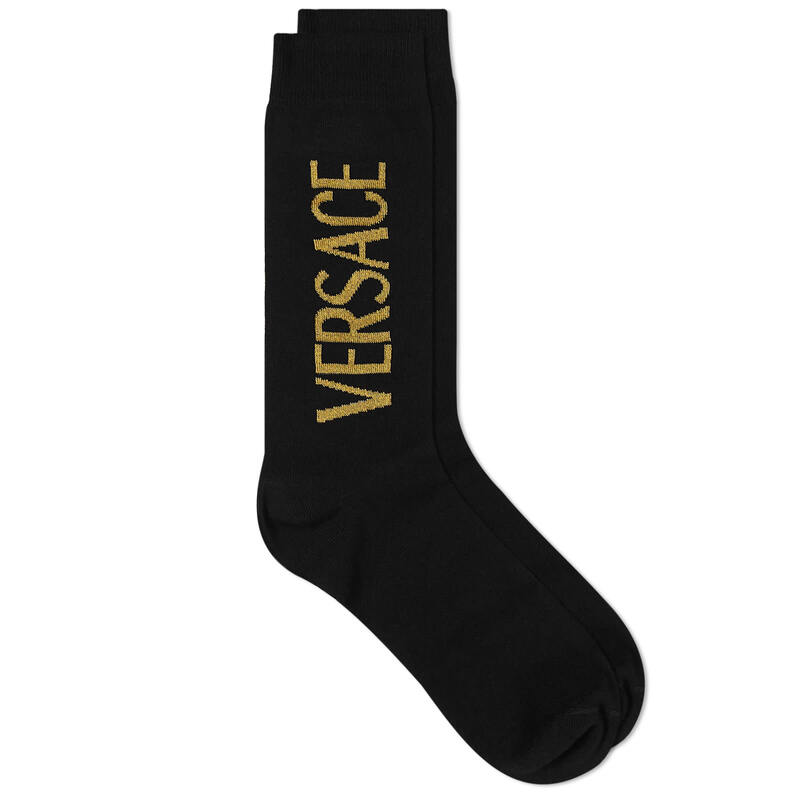 versace 【送料無料】 ヴェルサーチ メンズ 靴下 アンダーウェア Versace Logo Sock Black & Gold