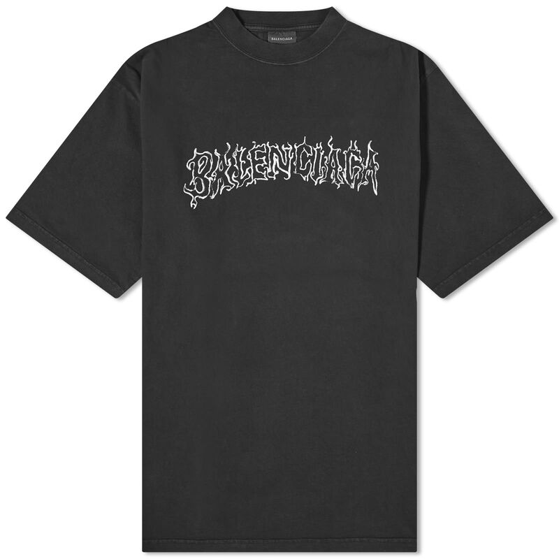 【送料無料】 バレンシアガ メンズ Tシャツ トップス Balenciaga Metal Logo Oversized Tee Faded Black & White