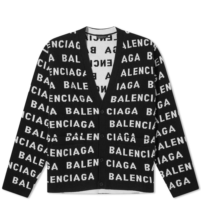 【送料無料】 バレンシアガ メンズ ニット・セーター カーディガン アウター Balenciaga Repeat Logo Cardigan Black & White