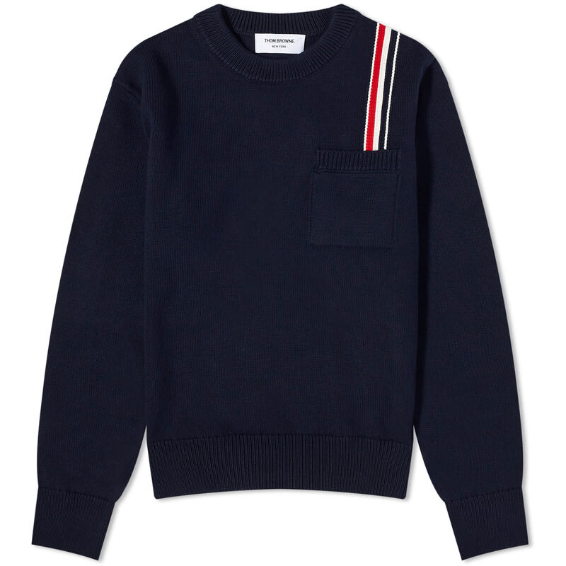 トム・ブラウン 【送料無料】 トムブラウン メンズ ニット・セーター アウター Thom Browne Intarsia RWB Stripe Crew Neck Jumper Navy