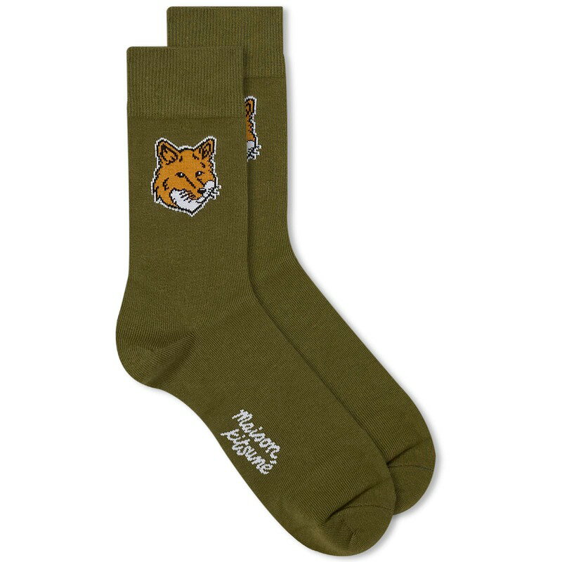 【送料無料】 メゾンキツネ メンズ 靴下 アンダーウェア Maison Kitsune Fox Head Socks Military Green