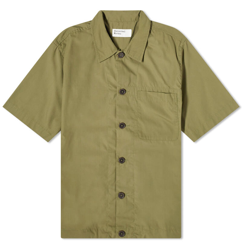 楽天ReVida 楽天市場店【送料無料】 ユニバーサルワークス メンズ シャツ トップス Universal Works Recycled Poly Short Sleeve Shirt Olive