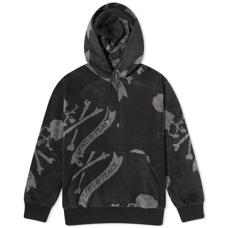  マスターマインド メンズ パーカー・スウェット フーディー アウター MASTERMIND WORLD Terry Cloth All Over Skull Hoodie Black & Charcoal