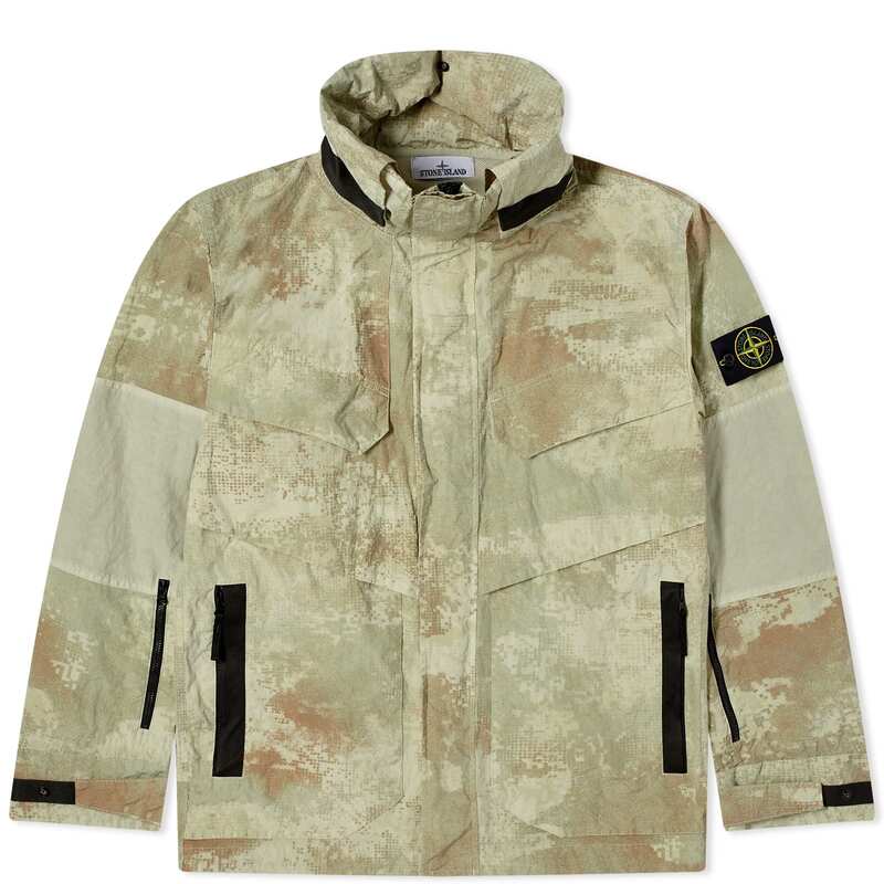 【送料無料】 ストーンアイランド メンズ ジャケット・ブルゾン アウター Stone Island Grid Camo Hooded Jacket Natural Beige