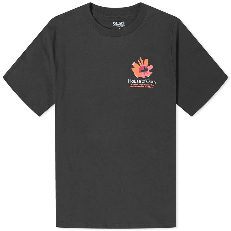 【送料無料】 オベイ メンズ Tシャツ トップス Obey House of Obey Floral T-Shirt Black
